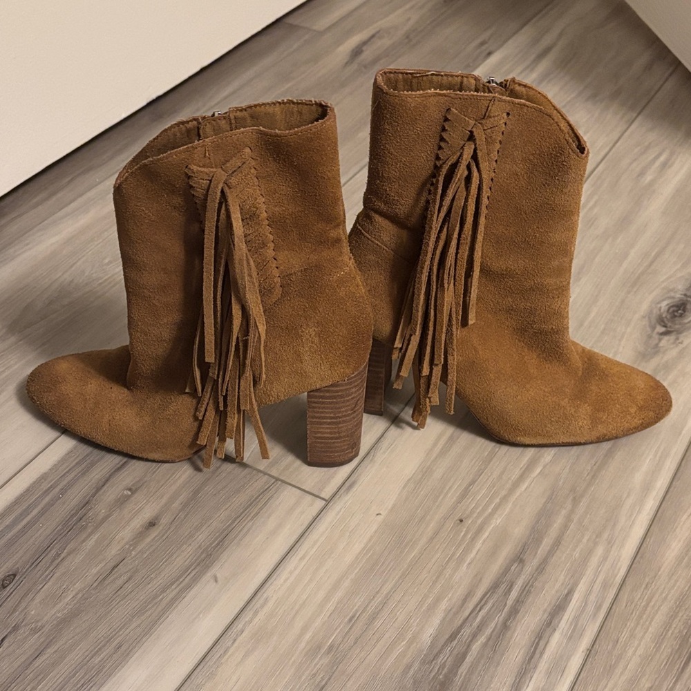 Charles By Charles David Tan Fringe Heeled Boots